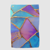 Blue Purple Turquoise  Gold Abstract Mosaic  ゴルフタオル (正面)
