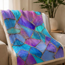 Blue Purple Turquoise  Gold Abstract Mosaic 