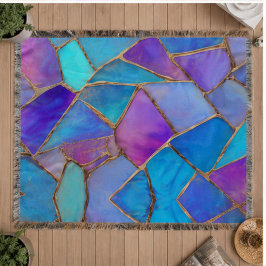 Blue Purple Turquoise Gold Abstract Mosaic スローブランケット