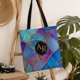 Blue Purple Turquoise Gold Abstract Mosaic トートバッグ
