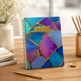 Blue Purple Turquoise Gold Abstract Mosaic ノートブック