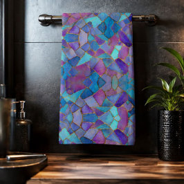 Blue Purple Turquoise Gold Abstract Mosaic バスタオルセット