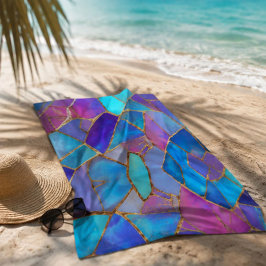 Blue Purple Turquoise Gold Abstract Mosaic ビーチタオル