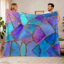 Blue Purple Turquoise  Gold Abstract Mosaic 