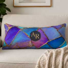 Blue Purple Turquoise Gold Abstract Mosaic ボディピロー