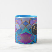 Blue Purple Turquoise Gold Abstract Mosaic マグカップ (中央)