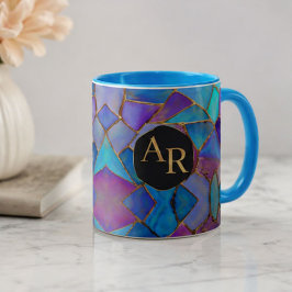 Blue Purple Turquoise Gold Abstract Mosaic マグカップ