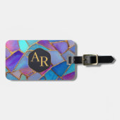 Blue Purple Turquoise Gold Abstract Mosaic ラゲッジタグ (正面横)