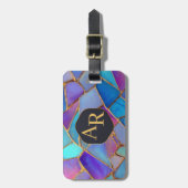 Blue Purple Turquoise Gold Abstract Mosaic ラゲッジタグ (正面縦)