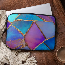 Blue Purple Turquoise Gold Abstract Mosaic ラップトップスリーブ