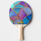 Blue Purple Turquoise  Gold Abstract Mosaic  卓球ラケット (正面)