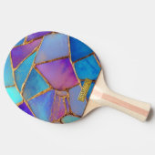 Blue Purple Turquoise  Gold Abstract Mosaic  卓球ラケット (横)