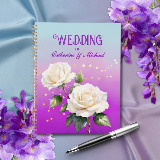 Blue Purple Watercolor Ombre Roses Spring Wedding プランナー手帳