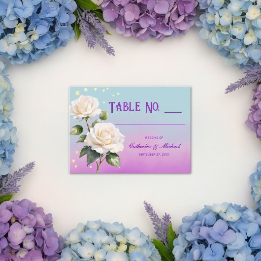 Blue Purple Watercolor Spring Wedding  プレイスカード