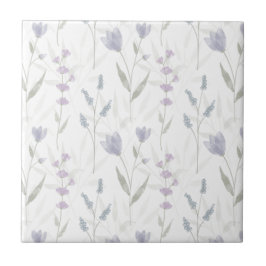 Blue Purple Watercolor Wildflower タイル