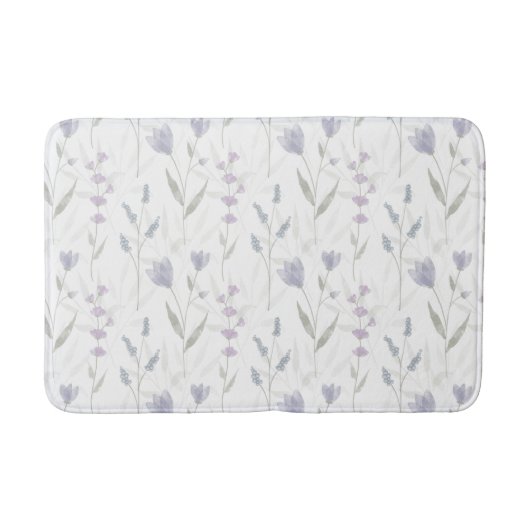 Blue Purple Watercolor Wildflower バスマット (正面)