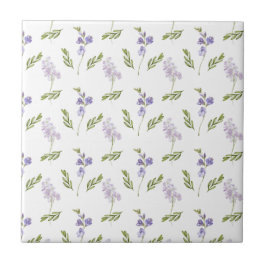 Blue Purple Watercolor Wildflower Ceramic Tile タイル