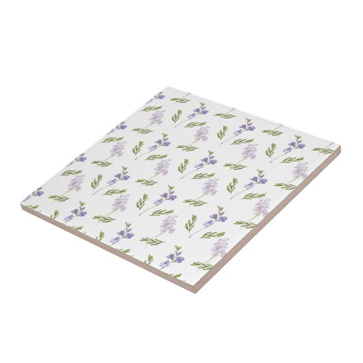 Blue Purple Watercolor Wildflower Ceramic Tile タイル (側面)