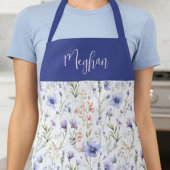 Blue Purple Watercolor Wildflower Custom Name エプロン