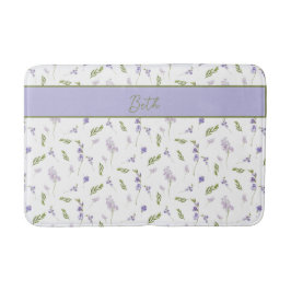 Blue Purple Watercolor Wildflower Monogram バスマット