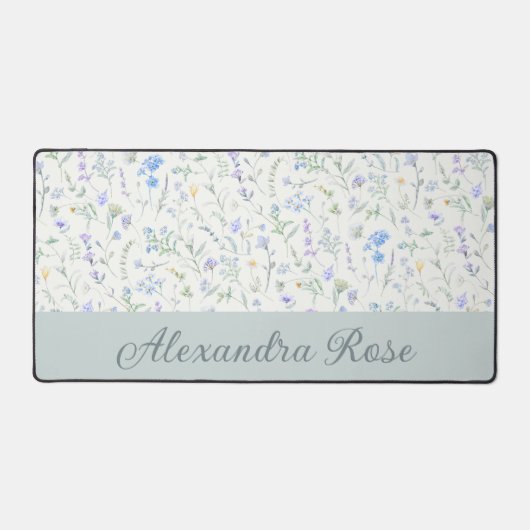 Blue Purple Watercolor Wildflower Monogram Name デスクマット (正面)