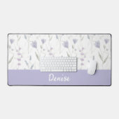 Blue Purple Watercolor Wildflower Monogram Name デスクマット (キーボード&マウス)