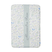 Blue Purple Watercolor Wildflower Monogram Name バスマット (正面縦)