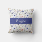 Blue Purple Watercolor Wildflower Name Monogram クッション (正面)