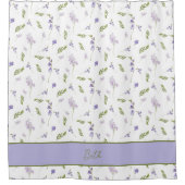 Blue Purple Watercolor Wildflower Name Monogram シャワーカーテン (正面)
