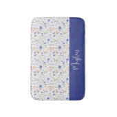 Blue Purple Watercolor Wildflower Name Monogram バスマット (正面縦)
