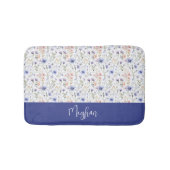 Blue Purple Watercolor Wildflower Name Monogram バスマット (正面)