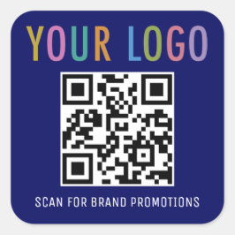 Blue QRコードステッカーBusiness Logo Labels Square スクエアシール
