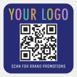 Blue QRコードステッカーBusiness Logo Labels Square スクエアシール