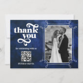 Blue QR Code Bold Typography Thank you Card 招待状 (正面)