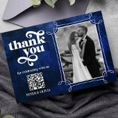 Blue QR Code Bold Typography Thank you Card 招待状