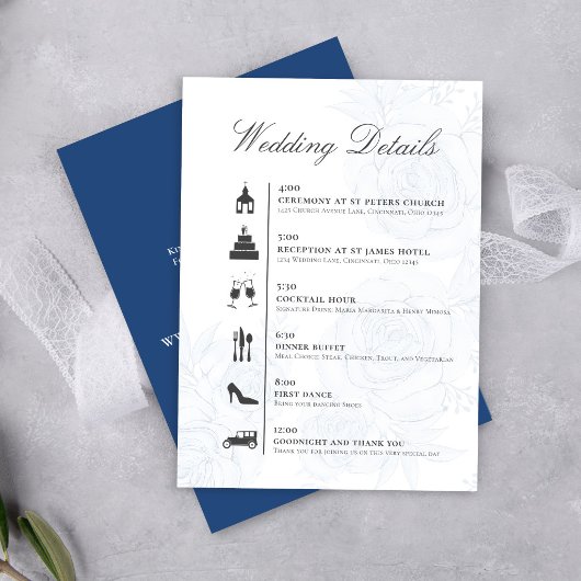 Blue QR Code Wedding Details Timeline Card エンクロージャーカード