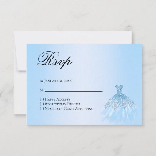 Blue Quinceanera Reply RSVP Card (正面)