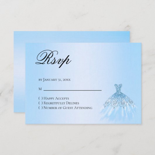 Blue Quinceanera Reply RSVP Card (正面/裏面)