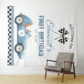 Blue Race Car 1st Birthday Photo Backdrop タペストリー (インサイチュ(横))