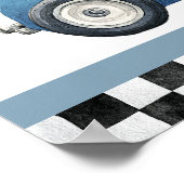 Blue Race Car 1st Birthday Welcome Sign ポスター (角)
