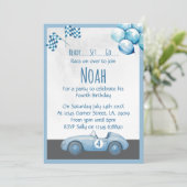 Blue Race Car 4th Birthday Party Invitation 招待状 (スタンド正面)