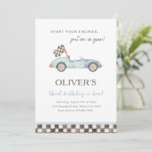  Blue Race Car Birthday Party Any Age 招待状 (スタンド正面)