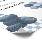 Blue Race Car Birthday Party Milestone Sign ポスター (角)