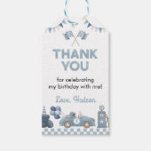 Blue Race Car Boy Birthday Party Thank You ギフトタグ (正面)