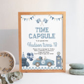 Blue Race Car Boy Birthday Time Capsule Sign ポスター