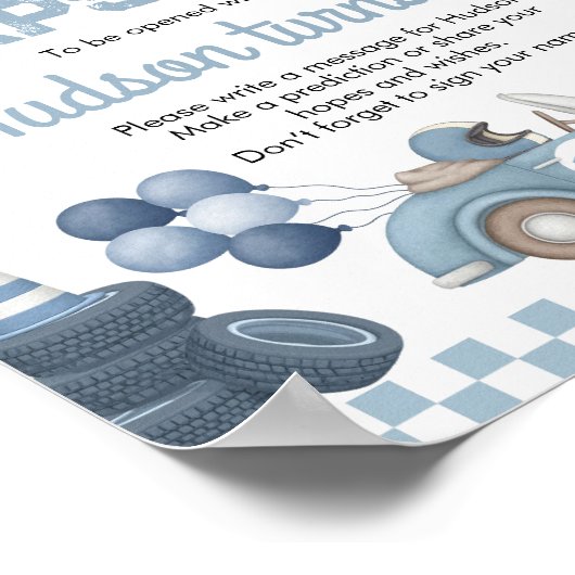 Blue Race Car Boy Birthday Time Capsule Sign ポスター (角)