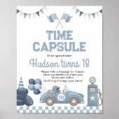 Blue Race Car Boy Birthday Time Capsule Sign ポスター (正面)
