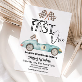 Blue Race car FAST ONE 1st birthday 招待状