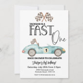 Blue Race car FAST ONE 1st birthday 招待状 (正面)