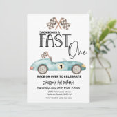 Blue Race car FAST ONE 1st birthday 招待状 (スタンド正面)